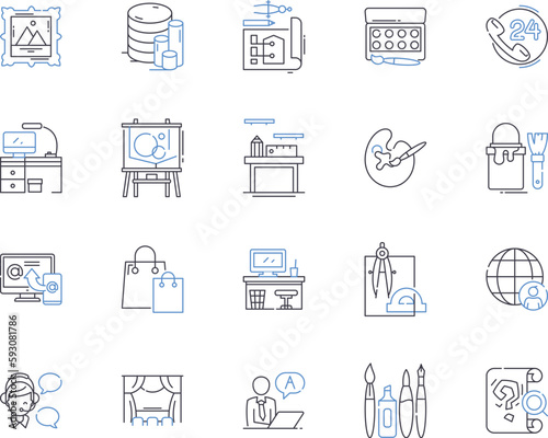 Freelance business outline icons collection. Freelancing, Business, Entrepreneur, Self-Employed, Remote, Consultant, Contractor vector and illustration concept set. Freelancer, Working, Independent