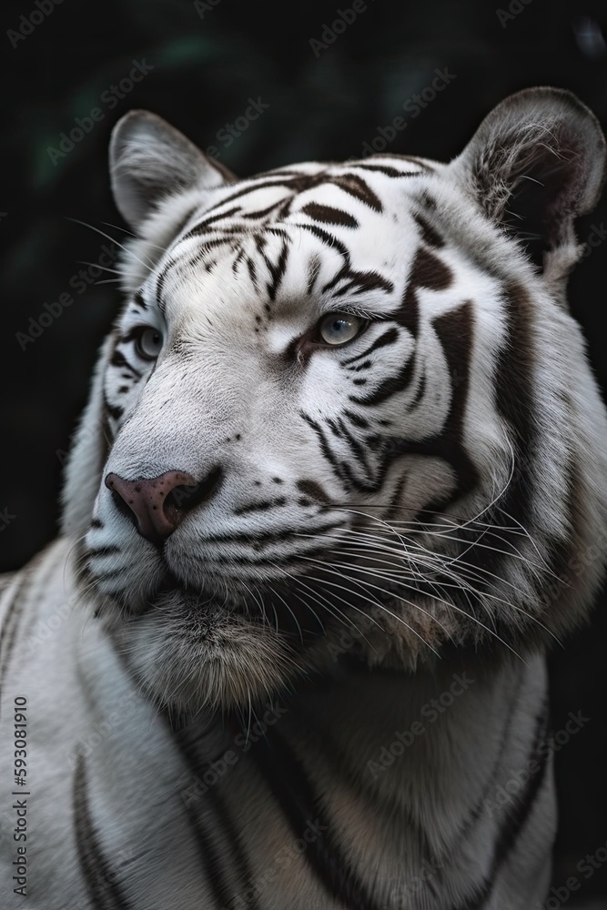 Closeup of a Majestic White Bengal Tiger Combining Nature with Technology. Generative AI Closeup of a Majestic White Bengal Tiger Combining Nature with Technology. Generative AI