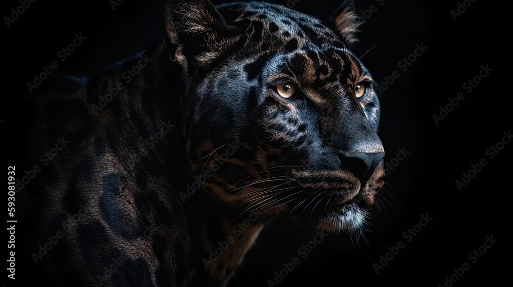 Fierce Wildcat on Black Background: Panther from the Predator Series Digital Art. Generative AI