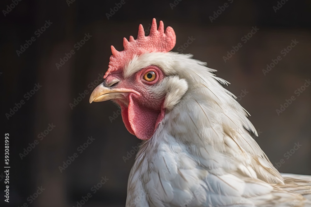 White Brahma Chicken Portrait: The Domesticated Bird of the Farm and Nature, Generative AI