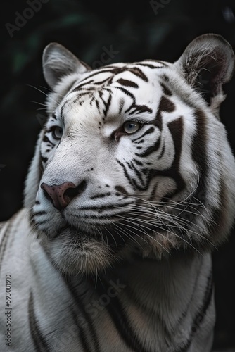 Closeup of a Majestic White Bengal Tiger Combining Nature with Technology. Generative AI