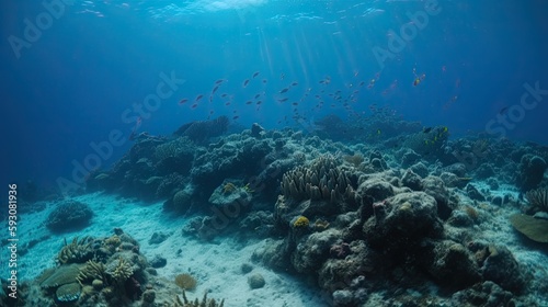 Marine Life Beneath the Blue Ocean Depths: Explore the Underwater Reefs & Sea Bed: Generative AI