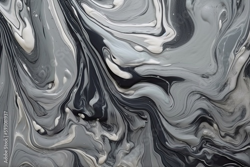 Majestic Monochrome: Marbling with Acrylic Fluid Art on a Grey Marble Texture. Generative AI © AIGen