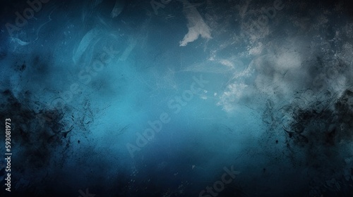 Terrifying Ancients: Dark Blue Mist Cracked Horror Design with Foggy Faint & Splash Grunge Borders: Generative AI