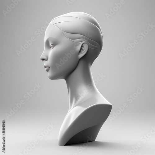 white mannequin heads isolated on white background, Blank White Head Side view, plastic human faceless dummy figure, wig holder 3D render illustration, generative ai