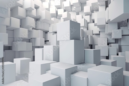 White Cube Geometry: 3D Blocks of Architecture Abstractly Forming a Conceptual Presentation Dais: Generative AI