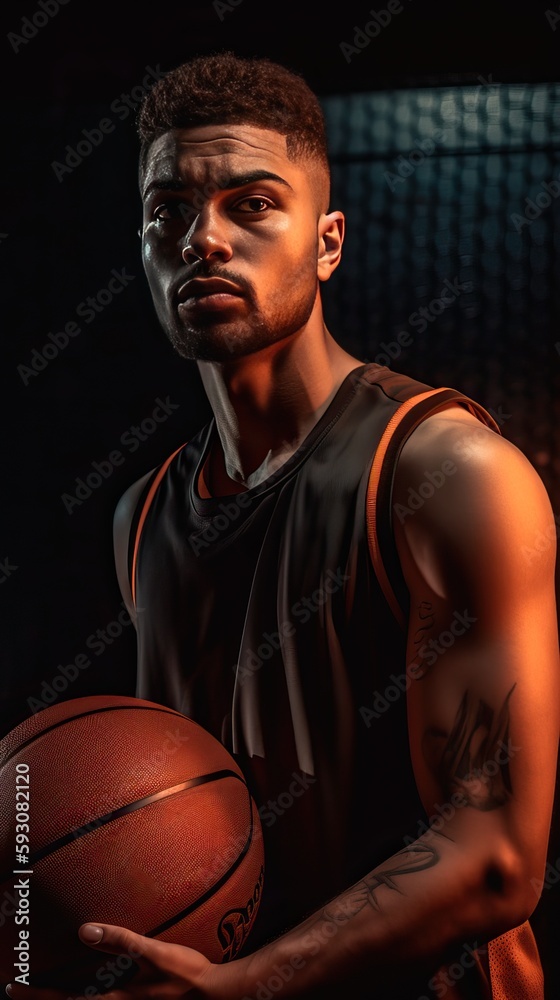 Portrait of a basketball player holding a basketball Portrait of a basketball player holding a basketball