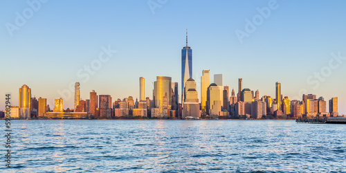 Sunset view of lower Manhattan from Jersey City waterfront