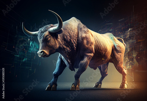 Wallstreet bull  bullish stock market sentiment concept. Finances and wealth growth. High quality photo