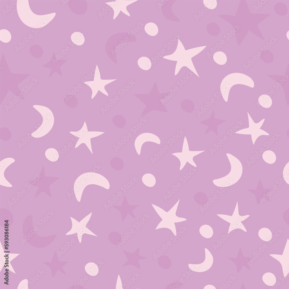 Delicate pattern with stars and moon. Design for fabric, packaging, wallpaper. Vector design. Delicate pattern with stars and moon. Design for fabric, packaging, wallpaper. Vector design.