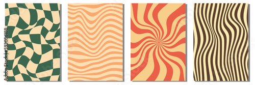 70s groovy poster y2k retro vintage background swirl, checkerboard set for print design. Spiral vector illustration. Psychedelic print. Cover, poster, wallpaper. 60s, hippie