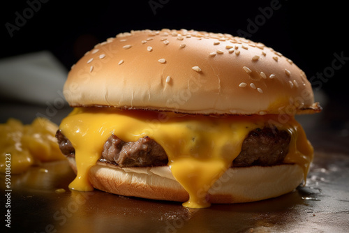 An succulent grilled hamburger with melted cheese, ready to be devoured - AI Technology