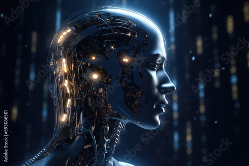 Highly advanced artificial intelligence for the future rise in technological singularity using deep learning algorithms  human android concept  high quality generative ai