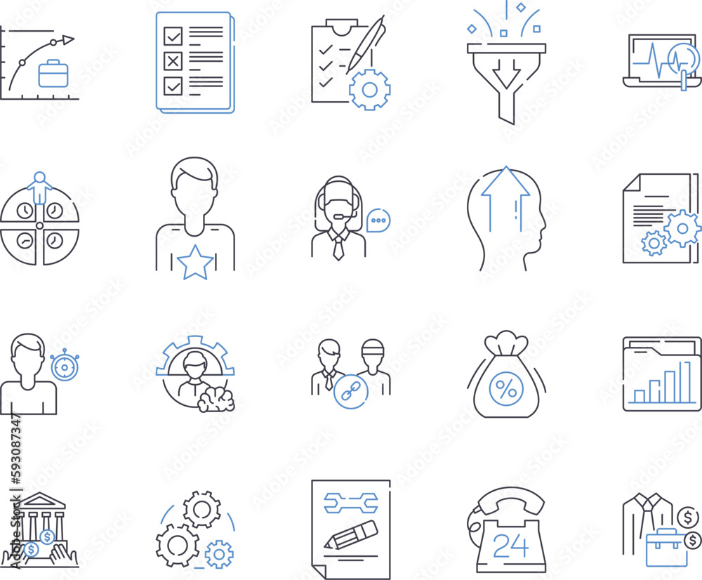 Organizational culture outline icons collection. Organizational, Culture, Values, Norms, Behaviors, Attitudes, Practices vector and illustration concept set. Beliefs, Goals, Communication linear signs