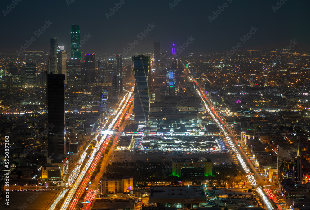 Fototapeta premium Night panorama of downtown of Riyadh city, Al Riyadh, Saudi Arabia