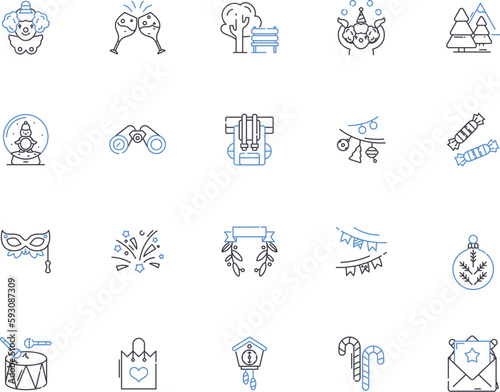 Holidays outline icons collection. Vacation, Festive, Trip, Celebration, Fete, Break, Holiday vector and illustration concept set. Convivial, Joyous, Gaiety linear signs