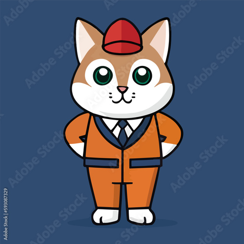 Cute mascot for a cat with a school uniform  flat cartoon design. Suitable for landing page  cards  books design
