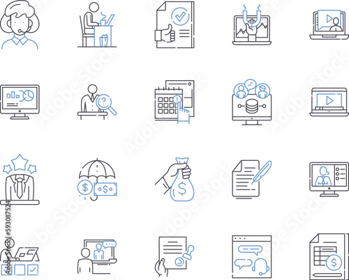 Workflow and employee outline icons collection. Workforce, Employee, Automation, Task, Process, System, Coordinate vector and illustration concept set. Productivity, Efficiency, Schedule linear signs
