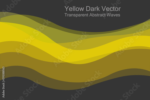 Yellow dark waves abstract. Free black area in the upper, lower. Middle belt. Blank up down space. Gradual gray transparent, soft changing. Dune, sunset, venomous, dessert. Clear background. Vector