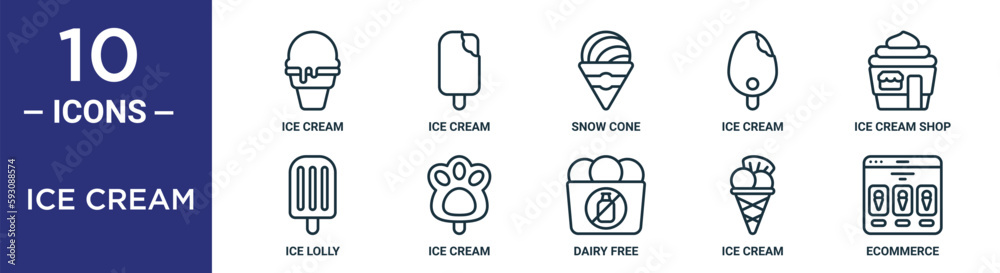 ice cream outline icon set includes thin line ice cream, snow cone, ice ...