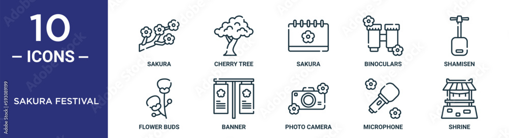 sakura festival outline icon set includes thin line sakura, sakura ...