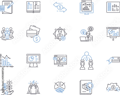 Risk management outline icons collection. Management, Risk, Strategy, Compliance, Analysis, Mitigation, Security vector and illustration concept set. Planning, Reduce, Controls linear signs