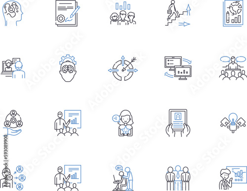 Manager outline icons collection. Supervisor, Leader, Administrator, Director, Organizer, Strategist, Advisor vector and illustration concept set. Controller, Coordinator, Conductor linear signs