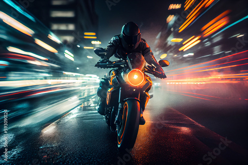 Obraz na plátně Speed motion blur motorcycle in the city night