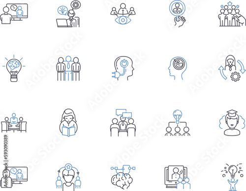 Thinking people outline icons collection. Thinking, People, Intellectuals, Brainy, Analytical, Logical, Inquisitive vector and illustration concept set. Mindful, Discursive, Perceptive linear signs