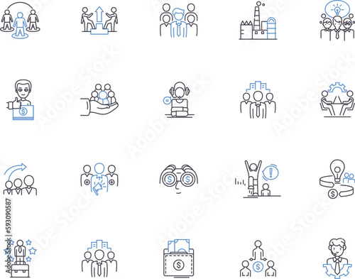 Coaching and mentorship outline icons collection. Mentoring, Coaching, Guidance, Support, Development, Training, Advising vector and illustration concept set. Counseling, Direction, Facilitation