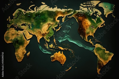 Map of the world made from oil, created with Generative AI technology