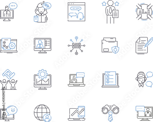 Wirking and career outline icons collection. Work, Career, Job, Professional, Employment, Advancement, Promotion vector and illustration concept set. Pursuit, Pursue, Growth linear signs