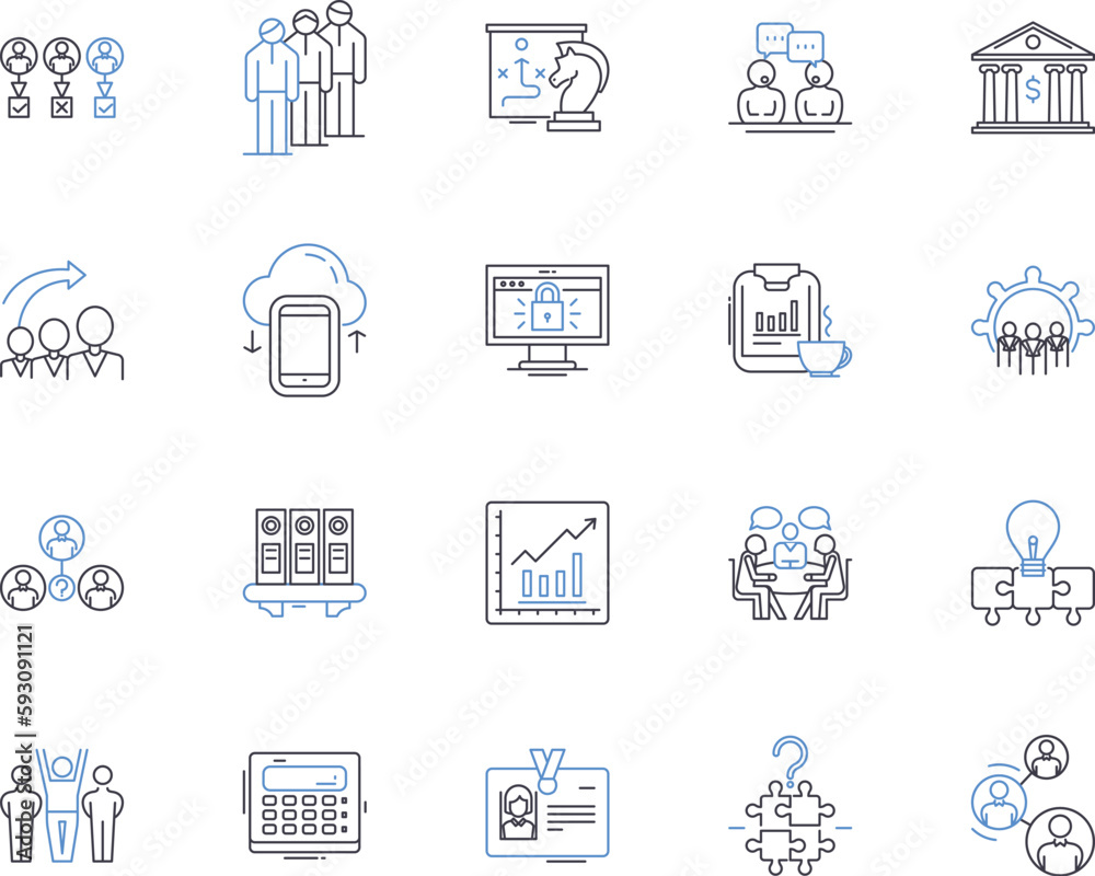 Corporate workshop outline icons collection. Corporate, Workshop, Training, Seminar, Business, Planning, Management vector and illustration concept set. Development, Skills, Conclave linear signs