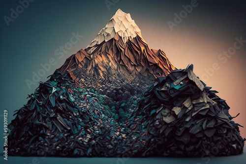 Mountain made from garbage, created with Generative AI technology photo