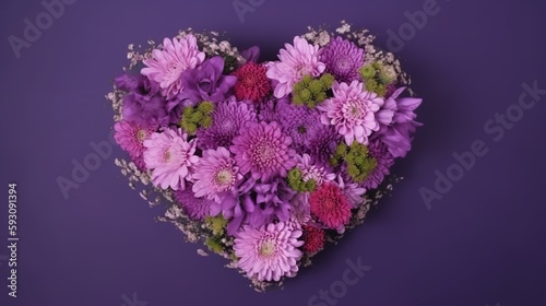 Heart-shaped Flower Bouquet on Violet Background