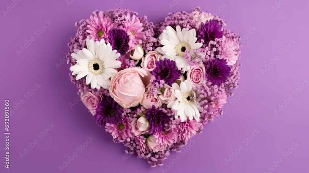 Heart-shaped Flower Bouquet on Violet Background