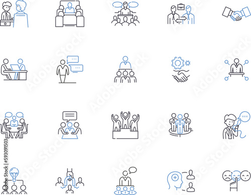 Relationship outline icons collection. Partnership, Friendship, Bonding, Alliance, Linkage, Connectivity, Interaction vector and illustration concept set. Attachment, Interdependence, Rapport linear