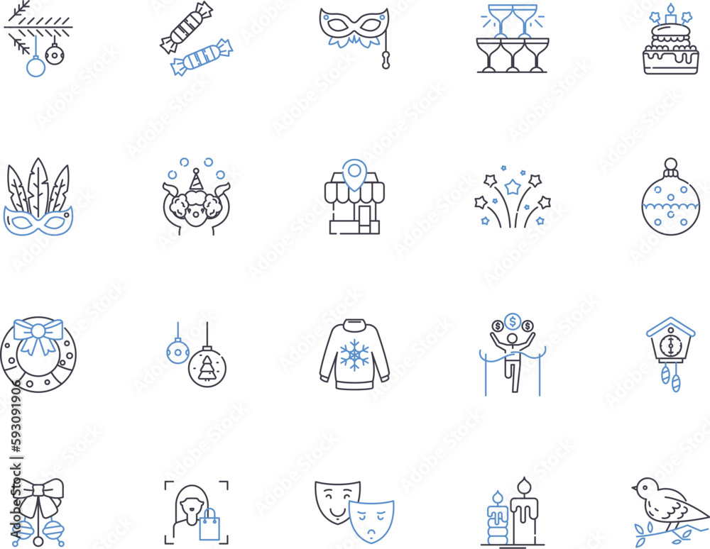 Happy people outline icons collection. Cheerful, Content, Joyful, Optimistic, Jubilant, Blissful, Exuberant vector and illustration concept set. Gratified, Elated, Glad linear signs