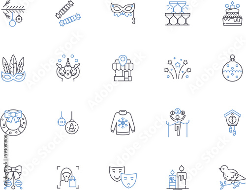 Happy people outline icons collection. Cheerful, Content, Joyful, Optimistic, Jubilant, Blissful, Exuberant vector and illustration concept set. Gratified, Elated, Glad linear signs