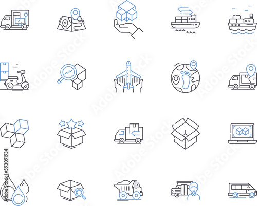 Logistic business outline icons collection. Logistics, Business, Shipping, Delivery, Cargo, Transport, Fleet vector and illustration concept set. Freight, Warehouse, Planning linear signs