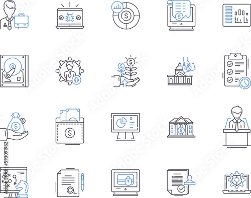 Mergers and acquisitions outline icons collection. Mergers, Acquisitions, Consolidations, Takeovers, Buyouts, Divestitures, Restructurings vector and illustration concept set. Alliances, Joint