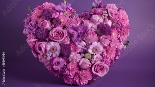 Heart-shaped Flower Bouquet on Violet Background