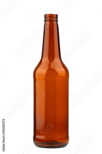 empty beer bottle made of brown glass, isolated on a white background