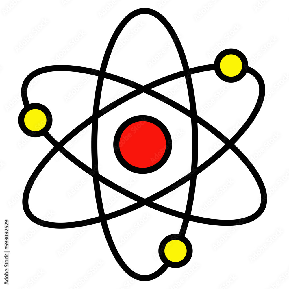 Minimalist drawing of an atom with highlighted orbital path of electrons, traditional atomic scheme, vector of atom with colored highlight Minimalist drawing of an atom with highlighted orbital path of electrons, traditional atomic scheme, vector of atom with colored highlight