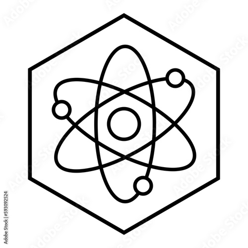  Drawing of an atom with orbital path of electrons, traditional atomic scheme, minimalist atom vector