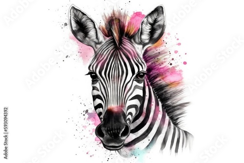 zebra head with colorful splatter paint. Generative AI