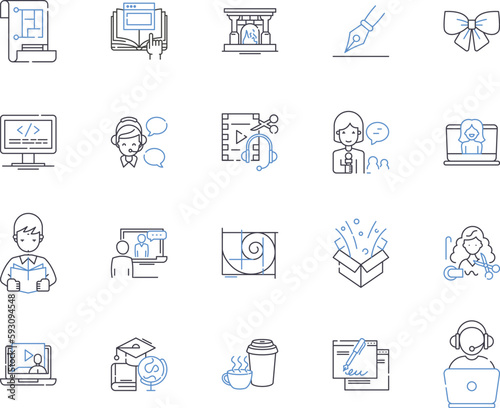 Freelance and occupations outline icons collection. Freelance, Occupations, Gig, Contractor, Enthusiast, Artisan, Entrepreneur vector and illustration concept set. Freelancer, Self-Employed