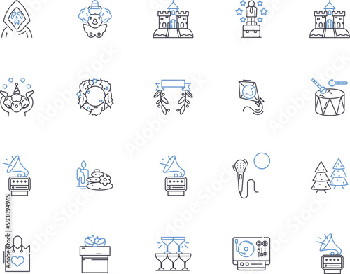 Celebration outline icons collection. Party, Festive, Joyous, Ceremony, Rejoicing, Glee, Jubilation vector and illustration concept set. Merriment, Commemoration, Revelry linear signs