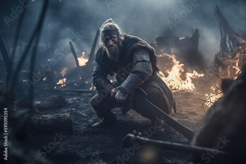 Wallpaper Mural Vikings, Normans warriors and generals fighting on the battlefield, epic battle scene. Generative AI Torontodigital.ca