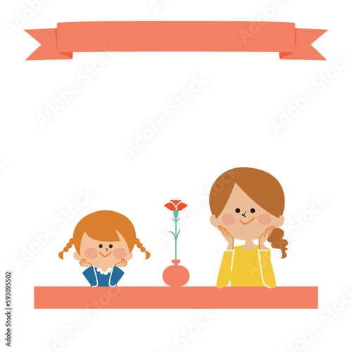 母の日　親子とカーネーションのイラスト素材